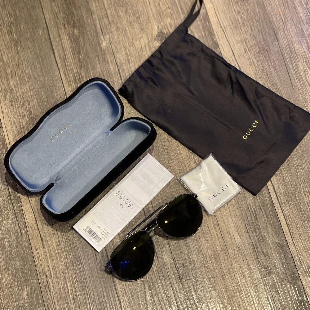Gucci Aviator Sunglasses (Unisex) - Polarized, Green Lens - GG0014S-003